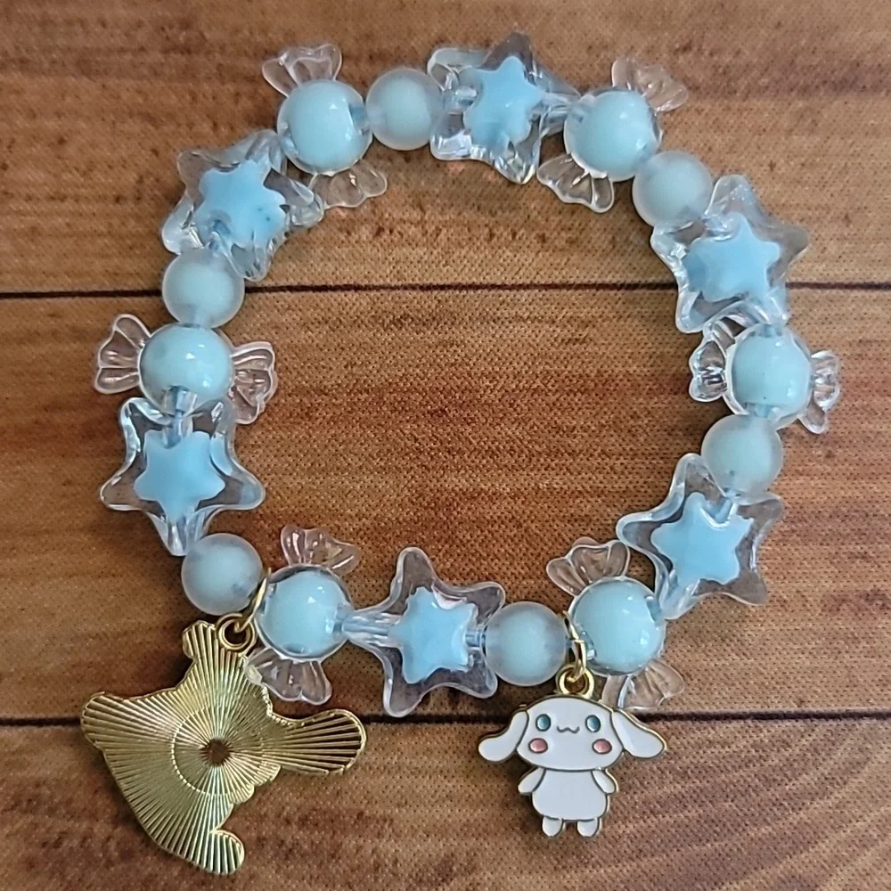 Cinnamoroll Star Candy Wrapper Baby Blue Resin Beaded Charm Elastic Bracelet